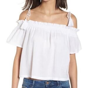 DL1961 Cornelia Cropped Top Womens XS White Off Shoulder Linen Blend Tasseled